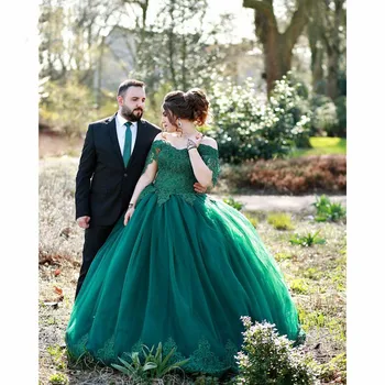 

2019 Vintage Evening Dresses Robe de soiree Prom Dress with Appliques Half Sleeve Tulle Long Women Evening Dresses Custom Made