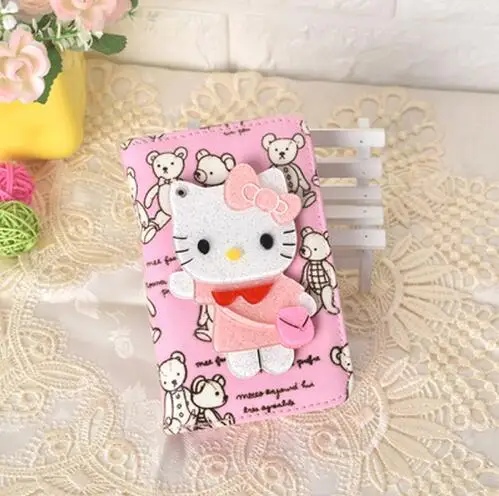 Kawaii Magic милые короткие длинные зеркало Рисунок «Hello Kitty» Для женщин Женская кожаная обувь кошелек кошельки, женские бумажники carteras mujer 45 - Цвет: Черный