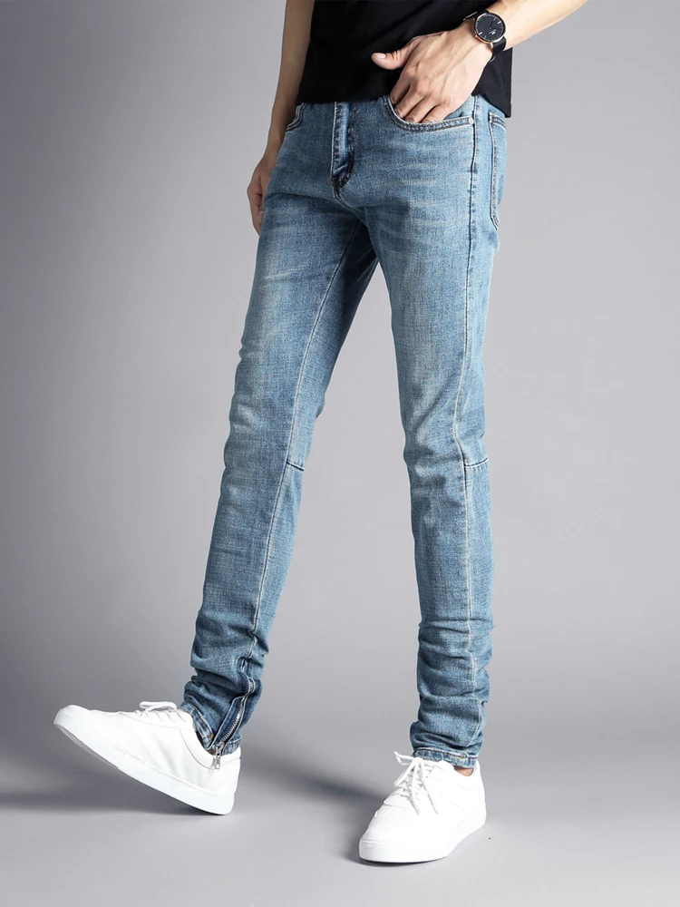 Fashion Streetwear Men Jeans Blue Color Ankle Zipper Skinny Jeans For Men Elastic Denim Pants hombre Hip Hop Jeans homme