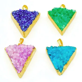 

Mixed Colors Crystal Cluster Triangle Pendant Of Gold Cladding Approx 30*30 mm
