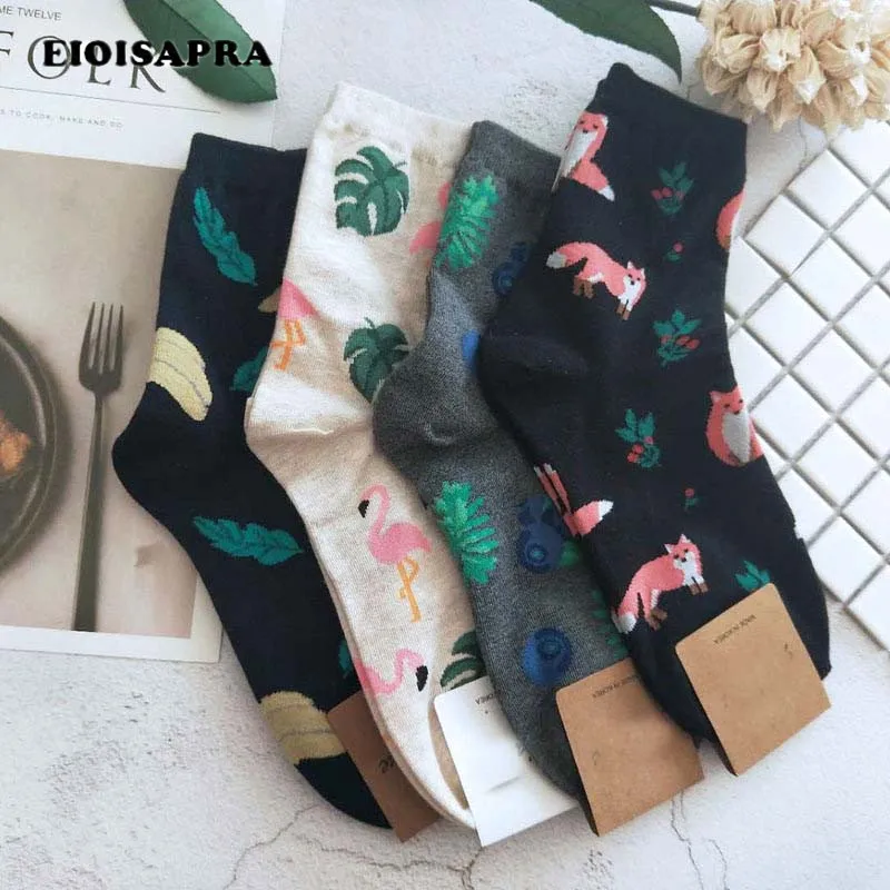 

[EIOISAPRA]Cute Jacquard/Plants Printing Pattern Art Socks Women Korean Animal/Cactus Socks Funny Socks Kawaii Sokken Calcetines