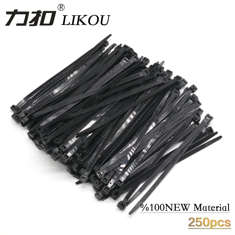 Нейлоновая стяжка LIKOU 6x150 6x200 6x300 6x400 6x500 ширина 5,6 мм Пластиковые самоблокирующиеся кабельные стяжки ремни 250 шт. черный
