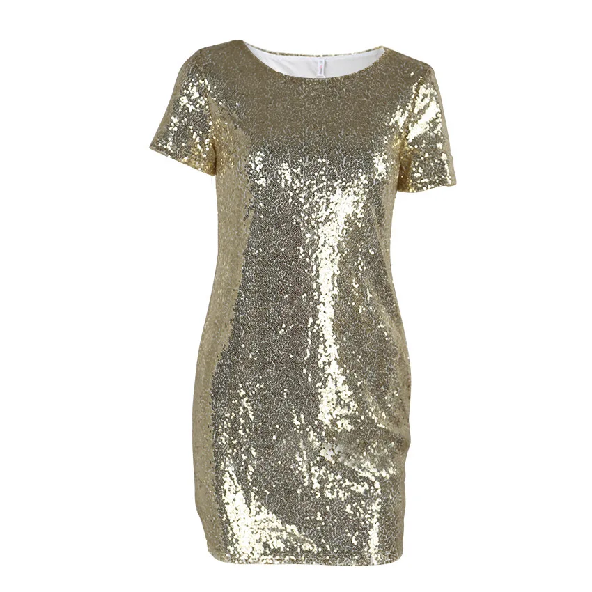 Золотое Платье С Блестками летнее женское сексуальное короткое платье-футболка вечернее элегантное Клубное платье