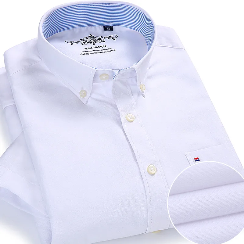 

Summer Oxford Cotton Men Shirt Short Sleeve White social Shirt Casual Solid Formal Comfort Button-down Official work Dress shirt