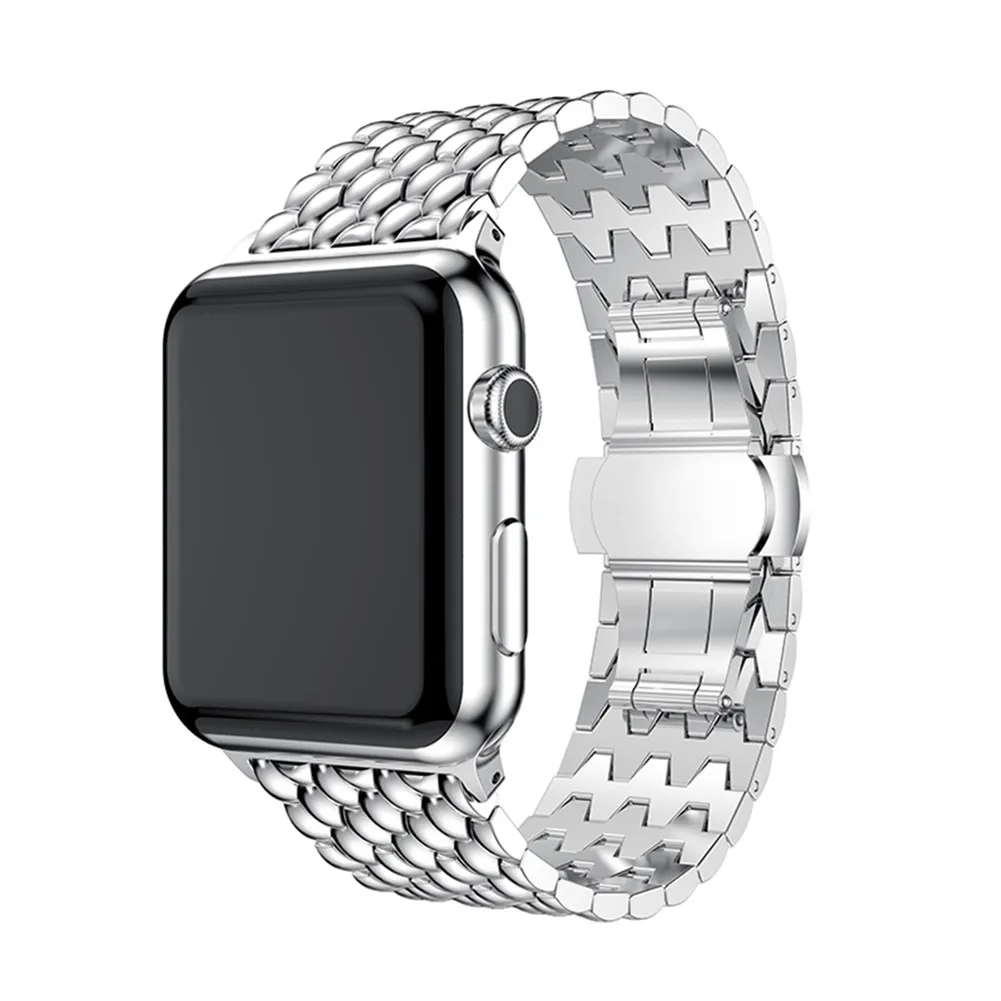 Подходит для Apple Watch Apple Dragon узор из нержавеющей стали ремешок iWatch цепь Бабочка Пряжка стальной ремень из нержавеющей стали Str