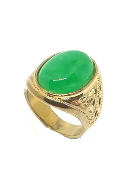 

18K Gold Plated Natural Green Black Jade Mens Silicone Jadeite Ring Genuine Gemstone Jewelry For Women