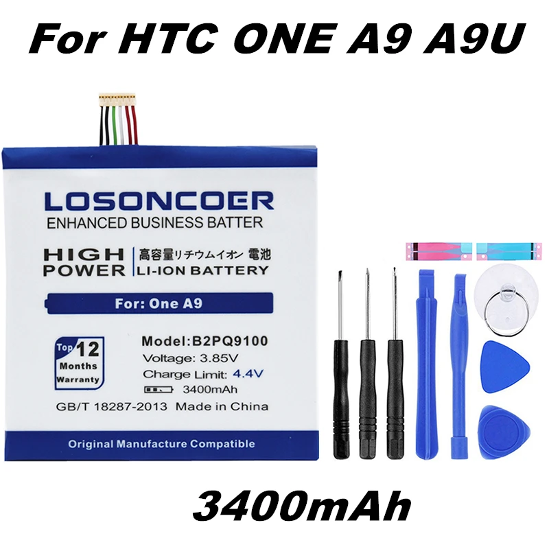 LOSONCOER 3400 мАч B2PQ9100 литий-ионный аккумулятор для htc One A9 аккумулятор A9U A9T A9W A9D+ Подарочные инструменты+ наклейки