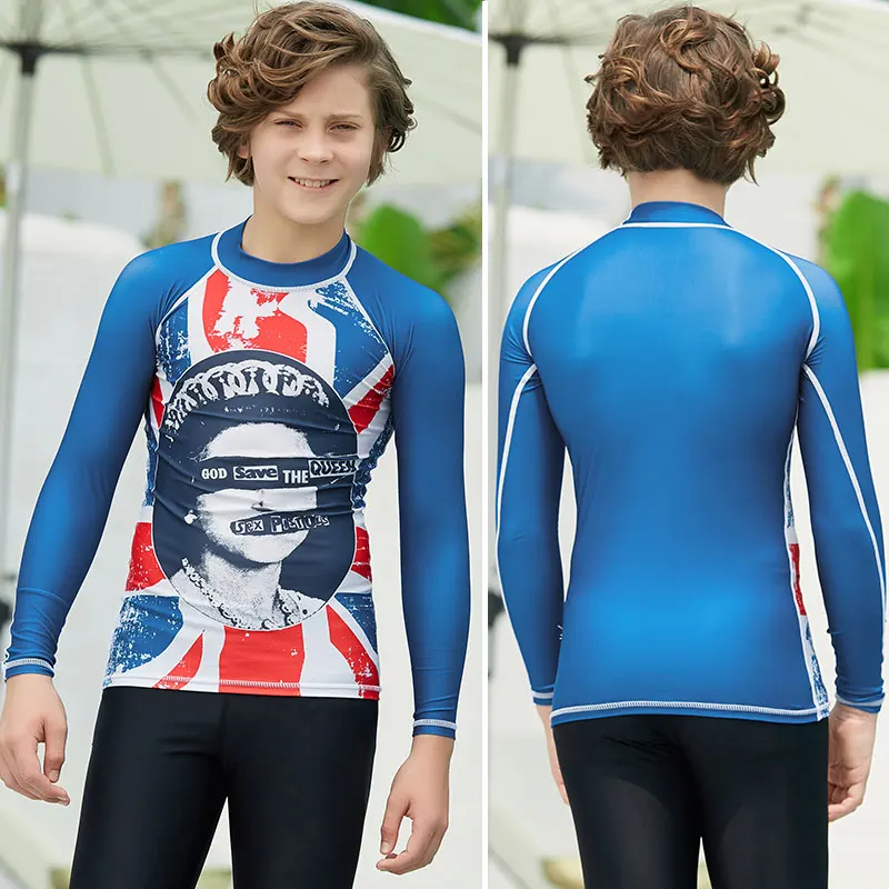 Youth Kids Basic Skins UPF 50+ Long or Short Sleeve Rash Guard Compression Surf Swim Shirt Sun Protective Swimsuit Top Girls Boy - Цвет: M179003Y-1