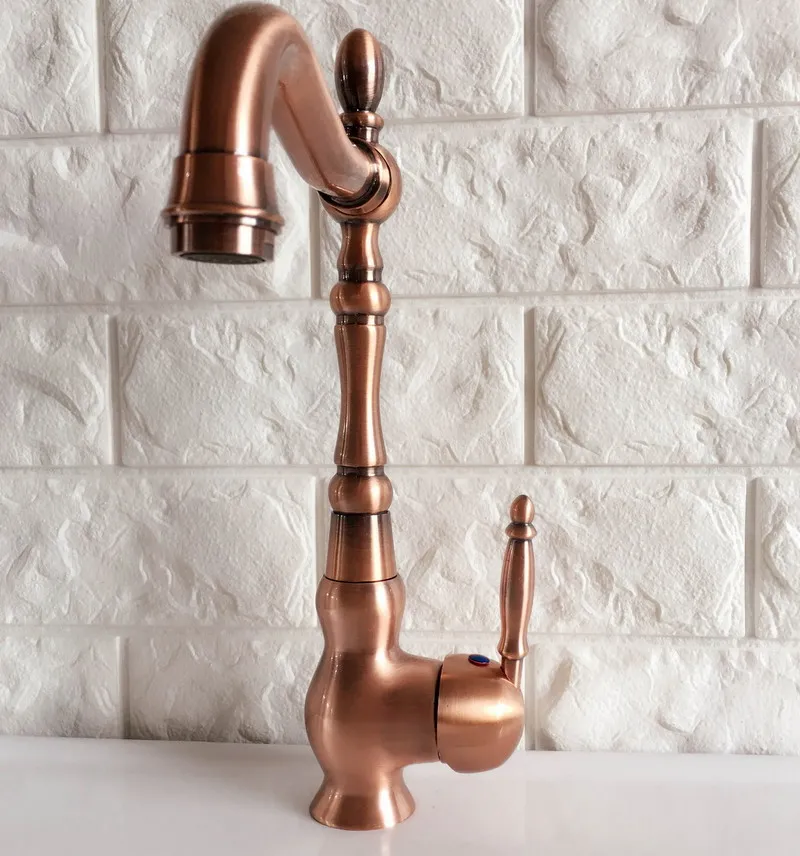 Swivel Spout Water Tap Antique Red Copper Single Handle Single Hole Kitchen Sink & Bathroom Faucet Basin Mixer Tap anf423