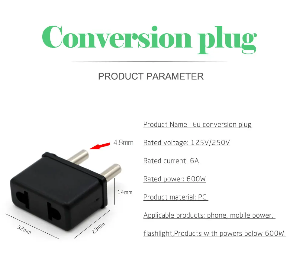 US To EU Plug Power Adapter Black Color Travel Power Adapter Converter Wall Electrical Charger USA to EU 2 Round Pin Plug Socket (8)