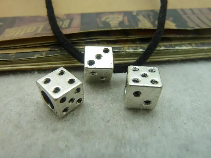 30pcs 7mm dice bead big hole antique silver tone diy jewelry making