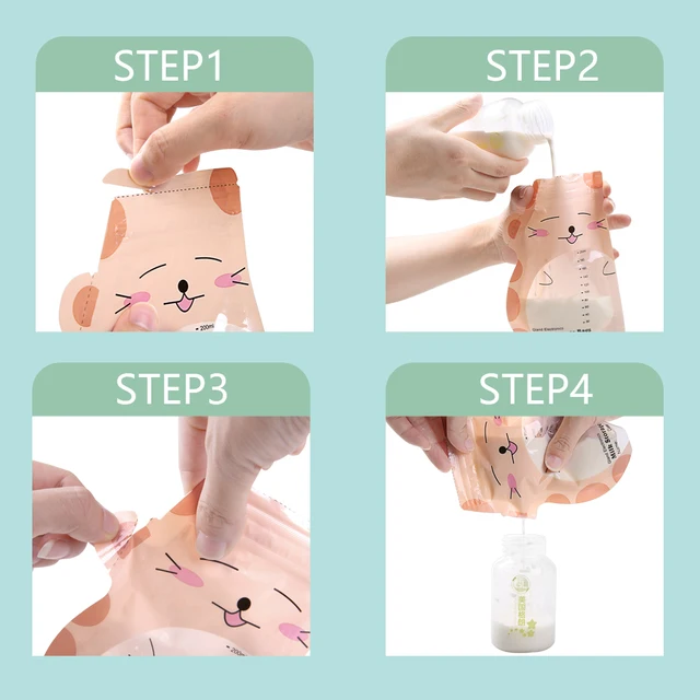 GL 90 Pieces Breast Milk Storage Bag Mark Name and Date 200ml BPA free Safe Baby feeding Storage Bag Cute Cartoon Design GLCN-3