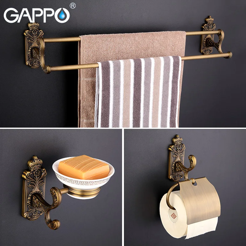 Gappo 9PCSet Bathroom Accessories Towel Bar Paper Holder Toothbrush Holder Glass shelf Toilet Brush Holder Bathroom Sets GA36T9