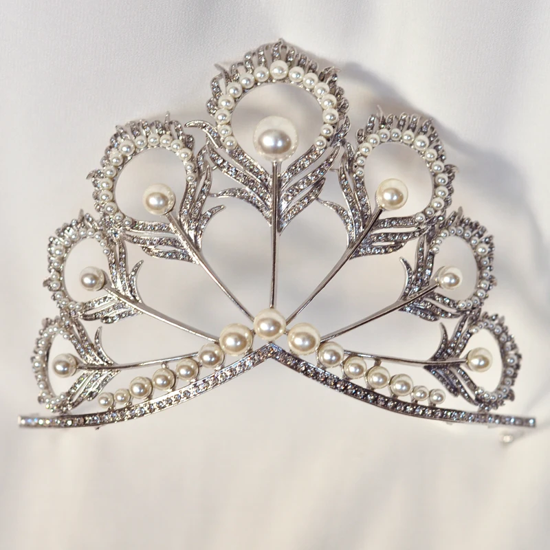 

2017 Giant Big Pageant European Design Rhinestones Pearls Miss Universe Tiaras and Crowns,Peacock Iris Men's Crown