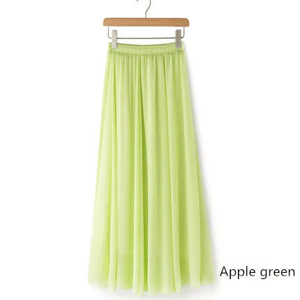Женская шифоновая длинная юбка карамельного цвета, Женская плиссированная юбка, летние юбки в пол длиной 100 см, 19 цветов, длинная юбка - Цвет: 2