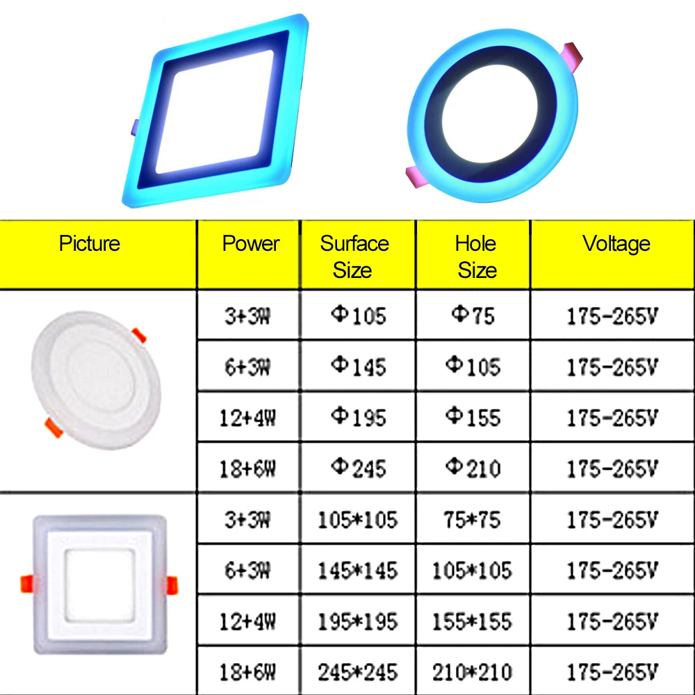 Двухцветный СВЕТОДИОДНЫЙ панельный светильник XUNATA 6 Вт, 9 Вт, 16 Вт, 24 Вт, Круглый квадратный светильник, панельный светодиодный потолочный светильник, AC175-265V, внутренний встраиваемый светильник