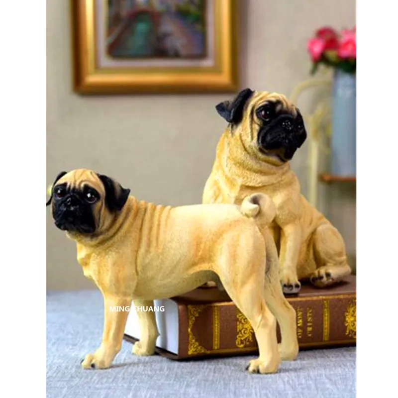

6"Cute Puppy Statue Simulation Animal Pug Resin Home Decor Birthday Gift Boxed Action Figure Collectible Model Toy 17CM T57