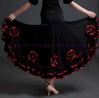 

New Ballroom dance costumes sexy senior ice silk flowers ballroom dance long skirt for women ballroom dance competition skirts
