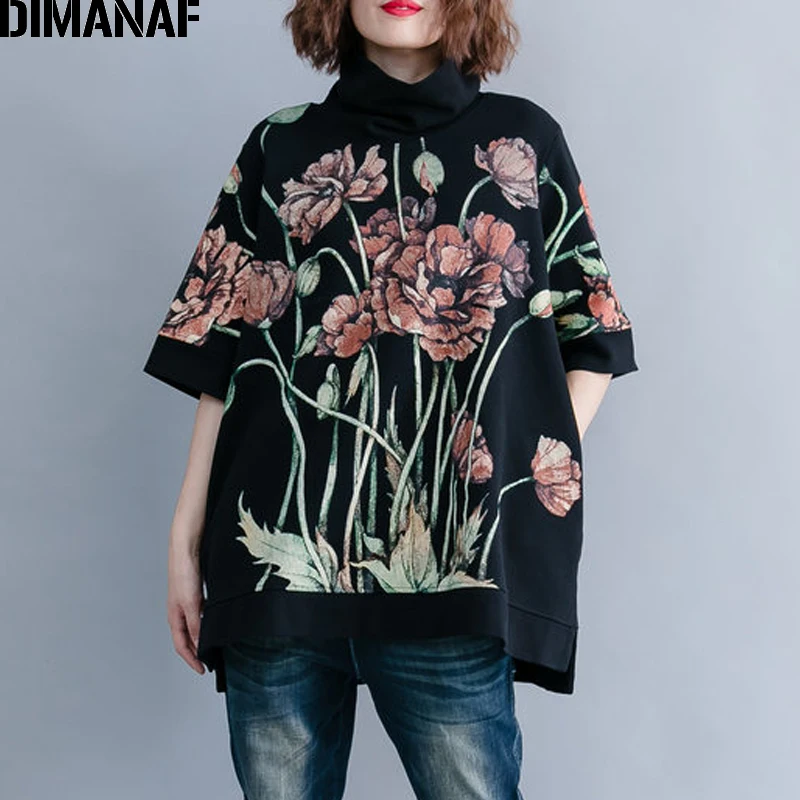 DIMANAF Women Hoodies Sweatshirts Plus Size Tops Black Female Turtleneck Pullover Autumn Thinken Co