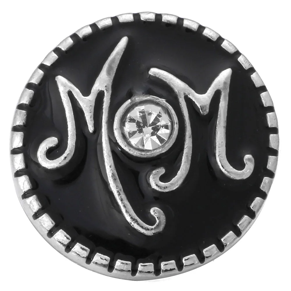 

10pcs/lot New Snap Jewelry Vintage Black MOM Metal Snap Buttons for Ginger 18mm Snap Button Bracelet Mother's Day Gift