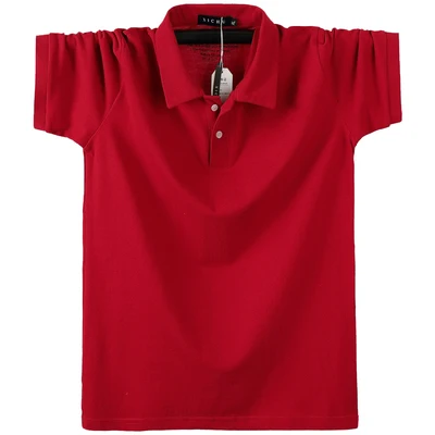 NAVY RED Летние мужские офисные футболки с коротким рукавом и отложным воротником размера плюс большие 5XL 6XL простые футболки 50 52 54 официальная хлопковая Футболка с пуговицами - Цвет: NAVY RED