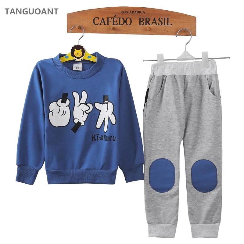

TANGUOANT New 2018 Spring And Autumn Baby Kids Boys Finger Games Sport Tracksuits 2pcs Outfit Sets 1-8Y