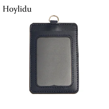 

High Quality PU Leather Double Card Sleeve Business ID Badge Holder Student Bus Cards Clear Cover Women Bank Credit Card Holder
