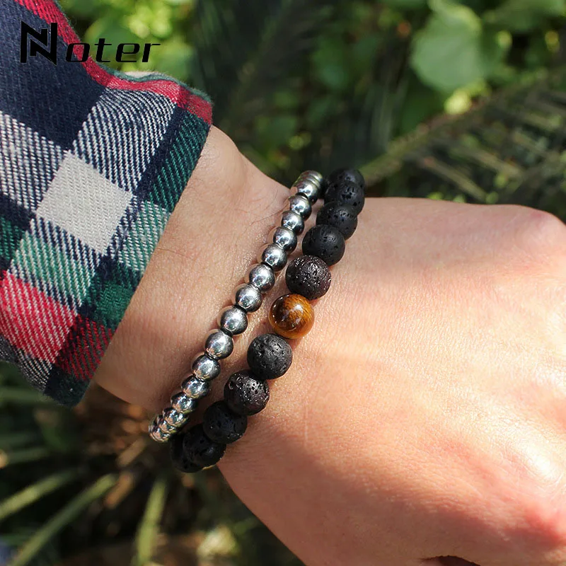 

Minimalist Lava Stone Bracelet Men Charm 8mm 10mm Beads Braclet For Male Handmade Strand Braslet Casual Jewelry Pulseras Hombre