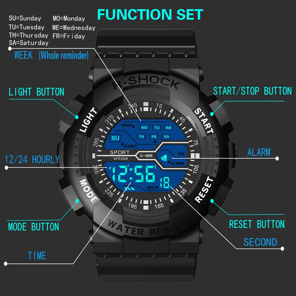 Мужские часы женские многофункциональные часы Спортивная Мода Семь цветов красочные светящиеся электронные часы montre homme LS* D