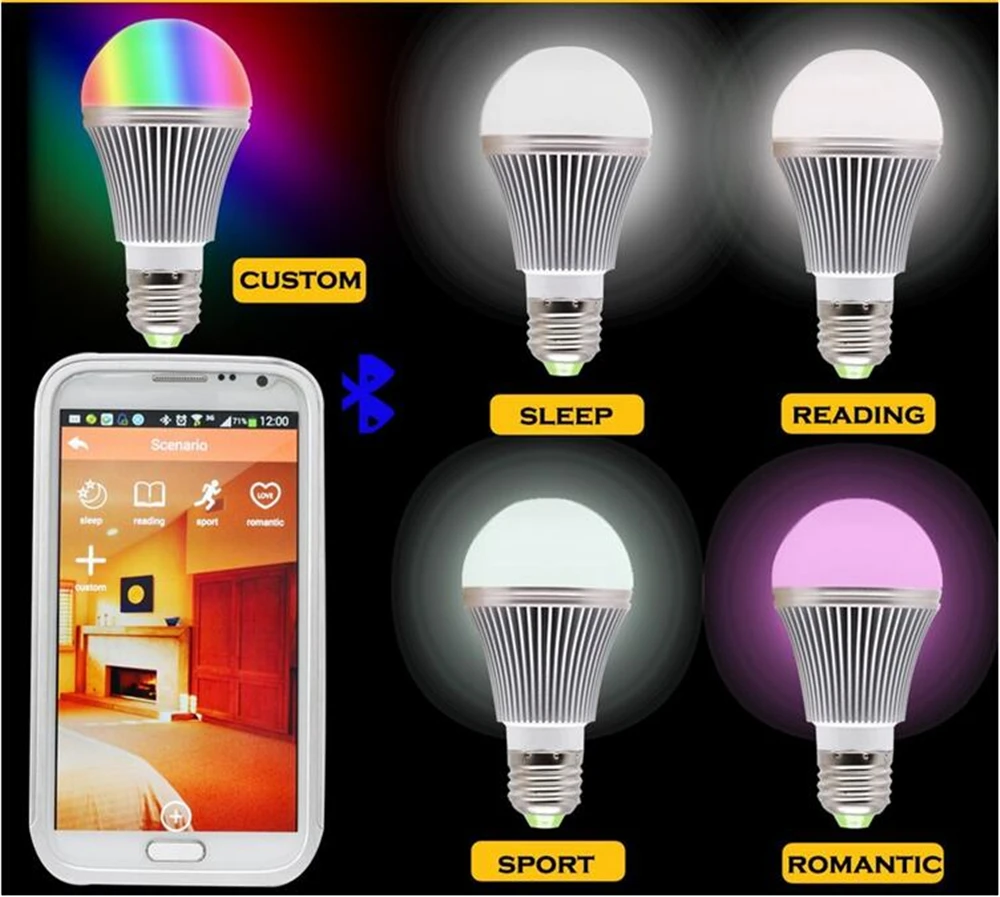 E27 5W Bluetooth Smart LED Light ball Bulbs APP Smartphone IOS Android