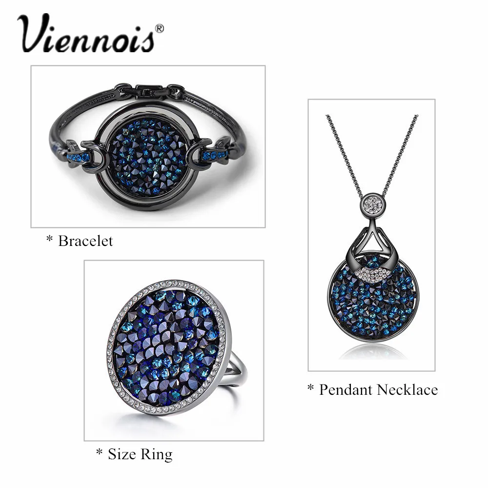 Viennois Gun/Rose Gold Color Dangle Earrings For women With Crystals Paved Round Vintage Earrings Jewelry
