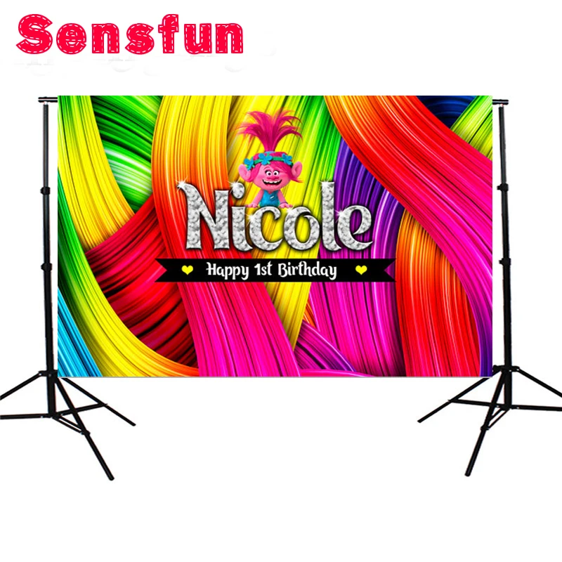 

5X3FT Cartoon Trolls Children Birthday Party Custom Photo Backdrop Studio Background Vinyl