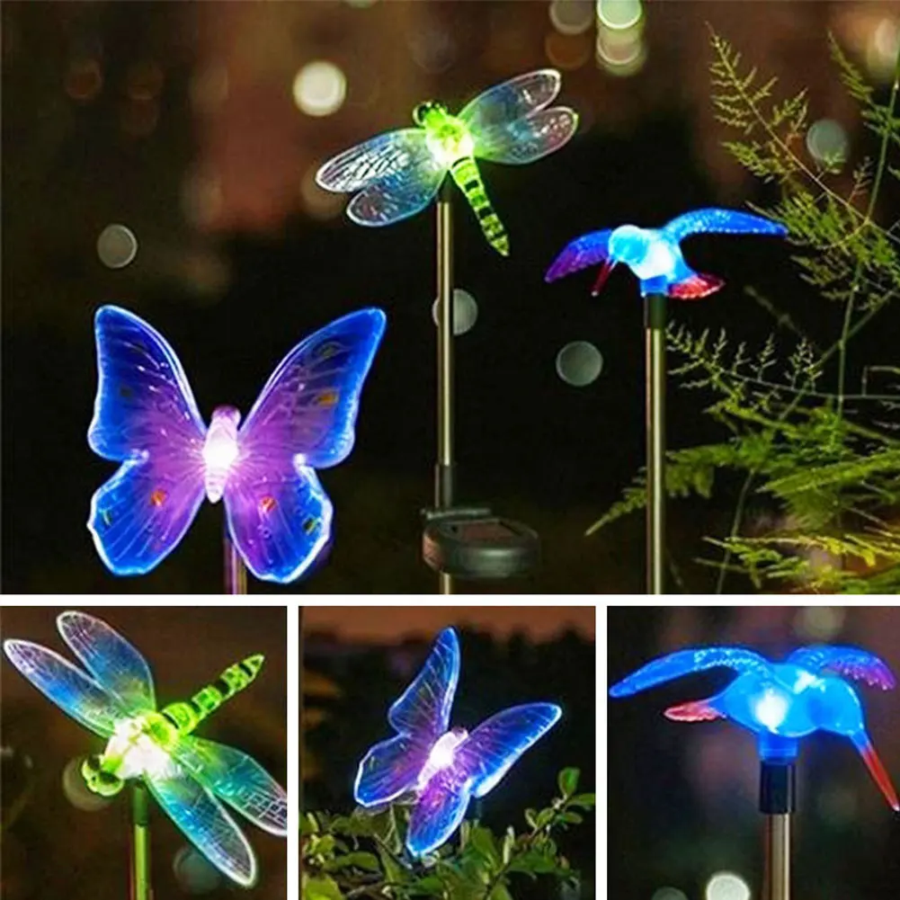 Multicolor LED Solar Light Outdoor Dragonfly/Butterfly/Bird Lawn Lamps Solar LED 