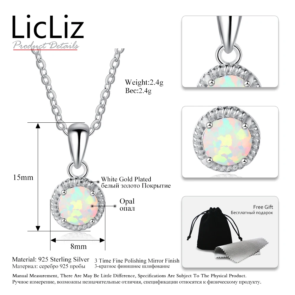 LicLiz 925 пробы Серебряный Опаловый кулон Цепочки и ожерелья для Женский натуральный камень ожерелье с солитером в форме сотуара, ожерелье из цепочек LN0264