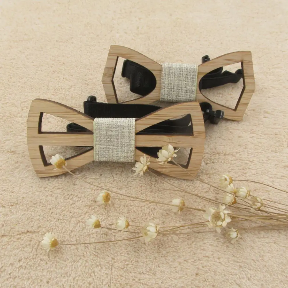 Children Kids Boys Bow Tie Bamboo Wooden Ties Tied Clip Child Neck Bow Ties for Bow Tie Clip on Tie