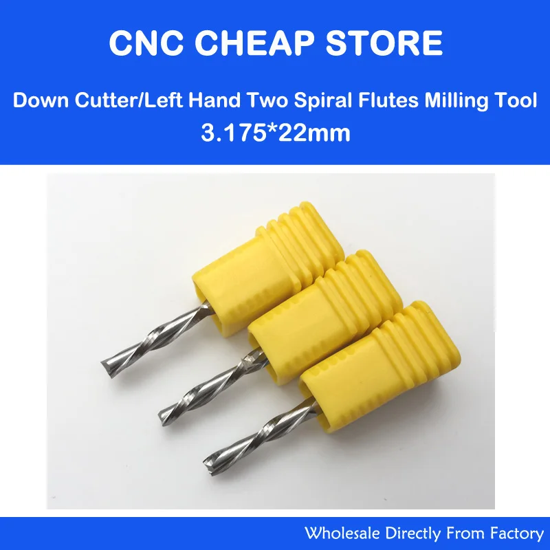 

5pc left hand down cut cutter spiral two double flute cutting Milling Cutter Knife Router Bit Woodwork Tool CED 3.175mm CEL 22mm