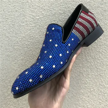 

Fashion Dressing Casual Shoes Men Patchwork Crystal Designer New Male Flats Zapatillas Blue Factory Customized Slip On Loafers