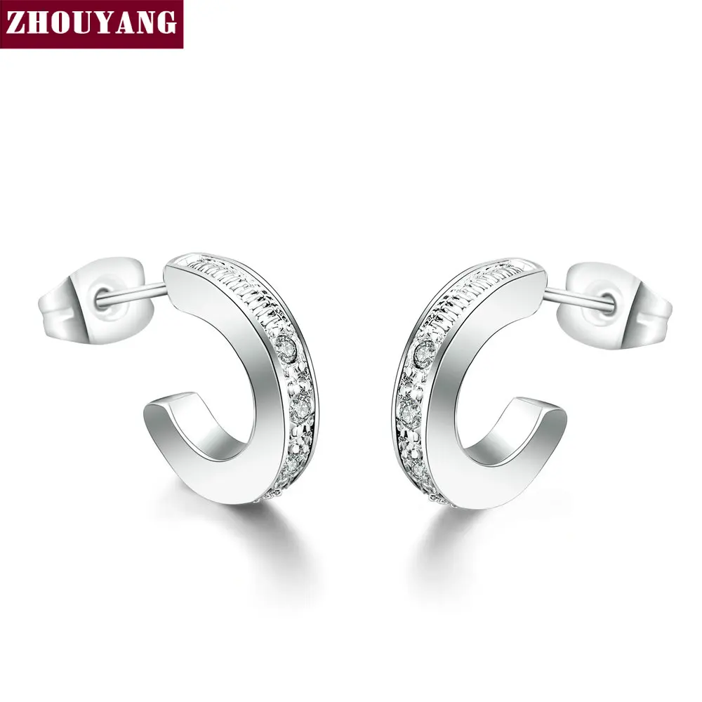 ZHOUYANG Top Quality ZYE342 Classic Arc-shaped Crystal Silver Color Earring Austrian Crystal Wholesale