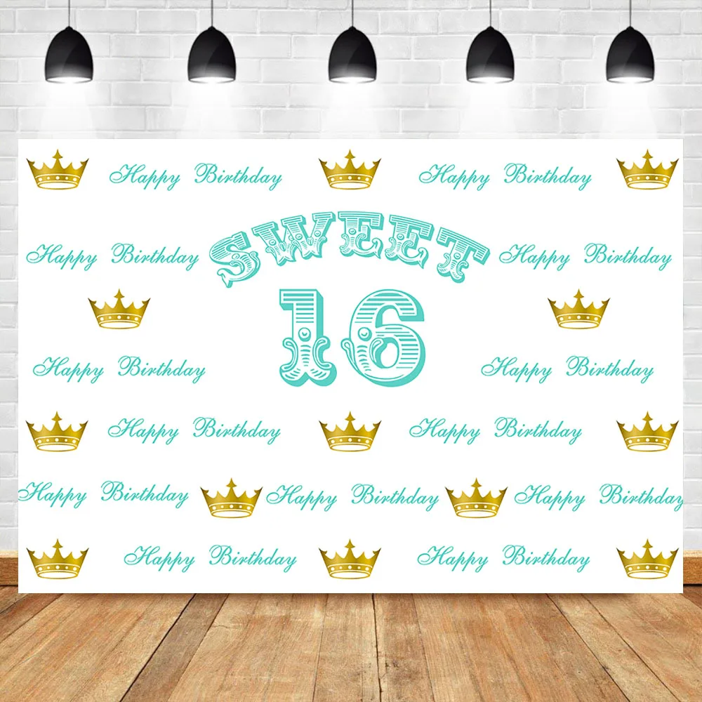 

Sweet 16 Backdrop Gold Crown Step and Repeat Photography Background Girl's Sweet 16th Birthday Party Decoration Backdrops Banner