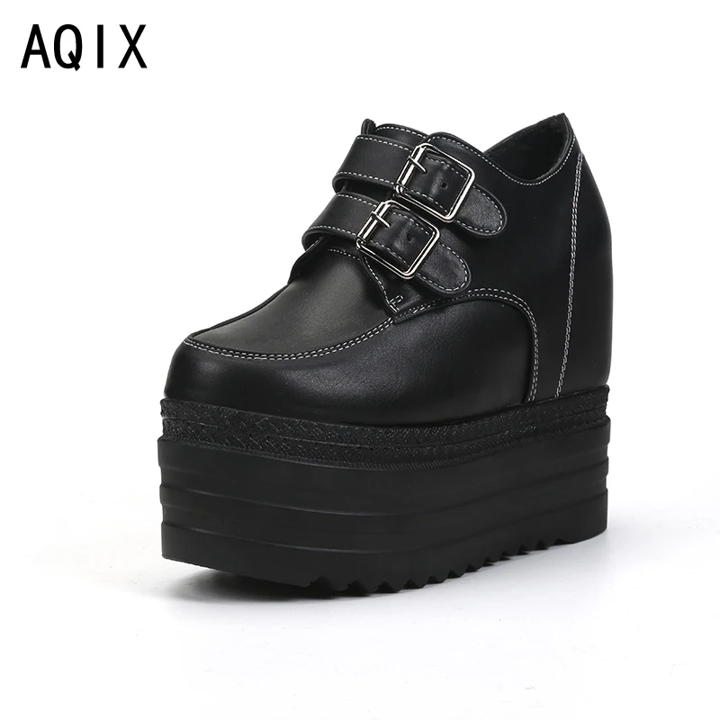 

2018 Casual Shoes Fashion Height Increasing Platform Wedges Women's ShoesTrainers PU Single Shoes Size 35-39 Black Green C300