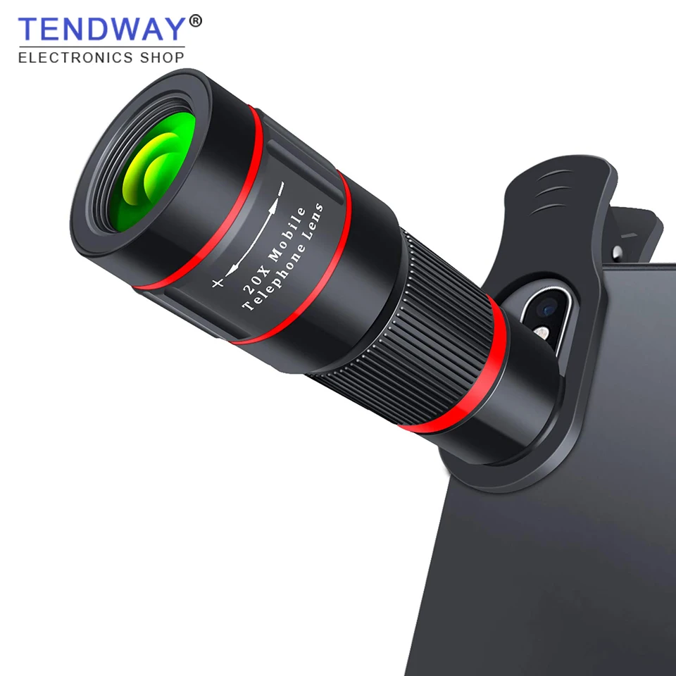 Comprar 20X Zoom teleobjetivo 4K HD Monocular telescopio teléfono lente de la cámara para iPhone Xs XR Samsung Universal Clip Telefon lente de la cámara