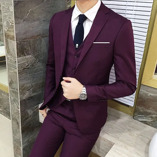 Blazers pants vest 3 pieces sets / 2018 New Men's Groom wedding casual ...