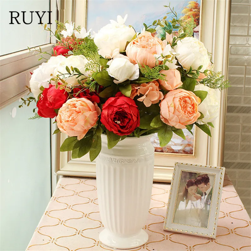 

European spring peony 13 head silk flowers large bunch of peony wedding props home decoration