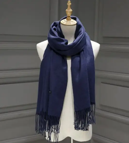 Женские однотонные кашемировые шарфы, толстый зимний длинный шарф, высокое качество, Женская шаль, горячая распродажа, мужской шарф - Цвет: Тёмно-синий