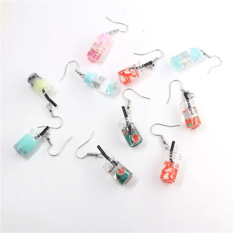 Personality Resin Milk Tea Drink Earring Girls Gifts Colors Candy Color Creative Unique Bubble Tea 45 Colors Drop Earrings 1Pair