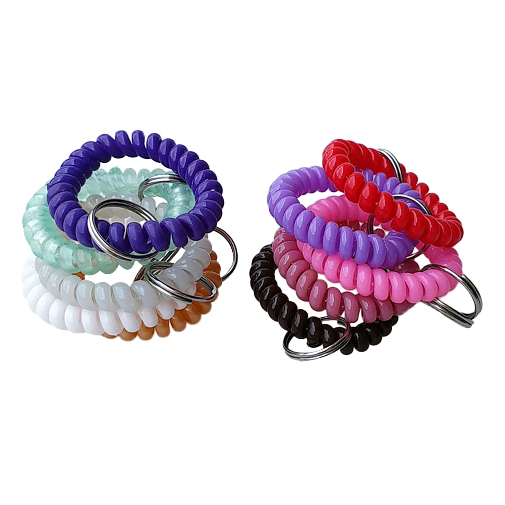 10Pcs Wrist Band Key Ring Chains Outdoor Sports Spiral Wrist Coil Keychains for Gym Fitness Running Scuba Diving Hiking Walking