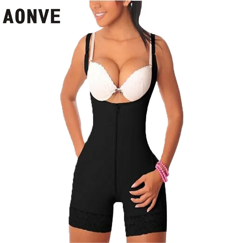 Tanie AONVE kobiety body odchudzanie płaszcza gorset modelowanie pasek Shaperwear koronkowe seksowne body wyszczuplające z zamkiem błyskawicznym gorset waist trainer