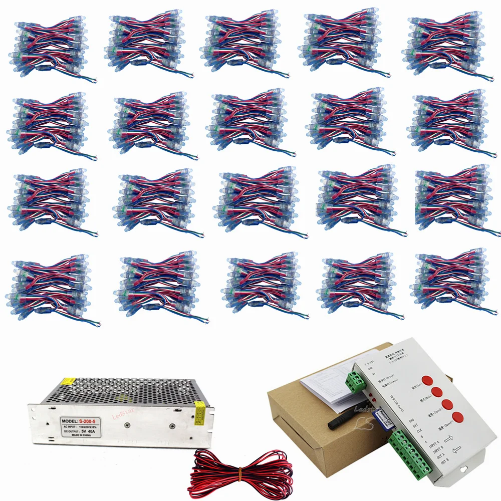 1000 unids WS2811 Pixel led módulo 12mm IP68 RGB difusa direccionable para signo carta DC 5 V + T1000S controlador + adaptador de corriente - 1