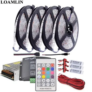 

5050SMD 30Leds/m RGB Led Strip Light 24Keys RF Remote Music RGBW Led Controller Amplifier DC12V Led Transformer Kit