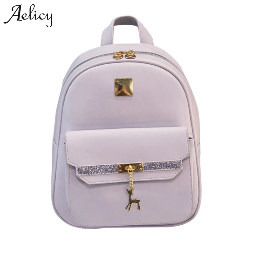 

Aelicy PU Leather Fashion Women School Rucksack 2019 New Design Korean Fashion Backpack Schoolbag Solid Mini Backpacks For Girls